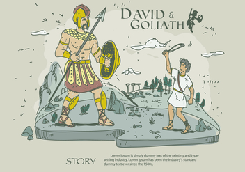 David And Goliath Story Hand Drawn Vector Illustration - бесплатный vector #444355