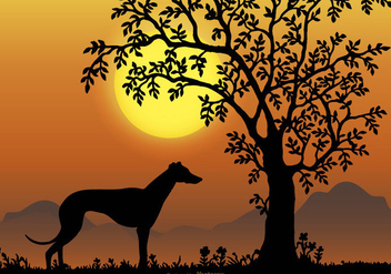Landscape Scene with Whippet Breed Silhouette - vector gratuit #445285 