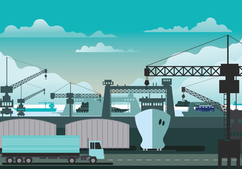 Illustration of Shipyard at Work - бесплатный vector #445595