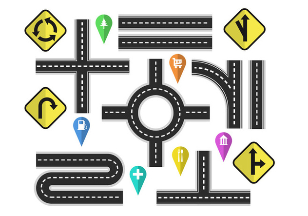 Variation Roads With Street Signs Vector Elements - бесплатный vector #445825