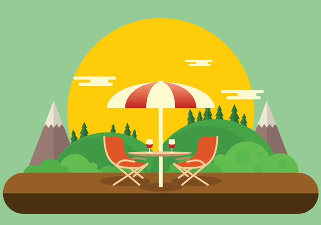 Romantic Lawn Chair Set Up with Wine Glasses Vector - бесплатный vector #446035