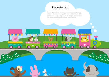 Cute Cartoon Train With Waving Animals - vector gratuit #446325 