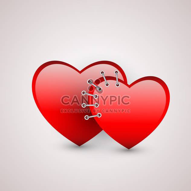 Vector illustration of two red hearts with seam on white background - Free vector #125875