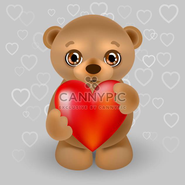 Vector illustration of teddy bear with big red heart - vector gratuit #126005 