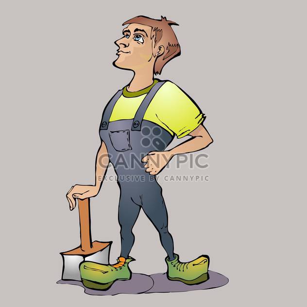 cartoon worker with hammer on grey background - Kostenloses vector #126795