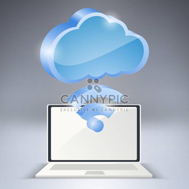Laptop and wireless network cloud on grey background - Free vector #127645