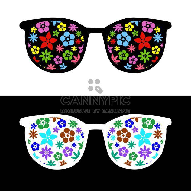 fashion sunglasses with flowers on black and white background - бесплатный vector #127935