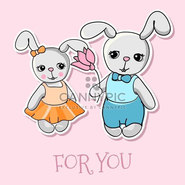 cute bunnies vector greeting card - бесплатный vector #129075