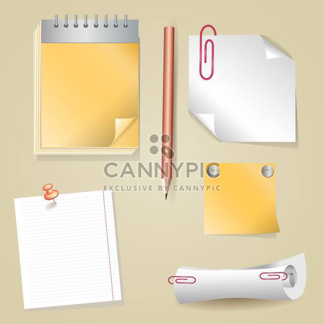 Illustration of pencil, sticker, scroll, notepad - vector #129245 gratis