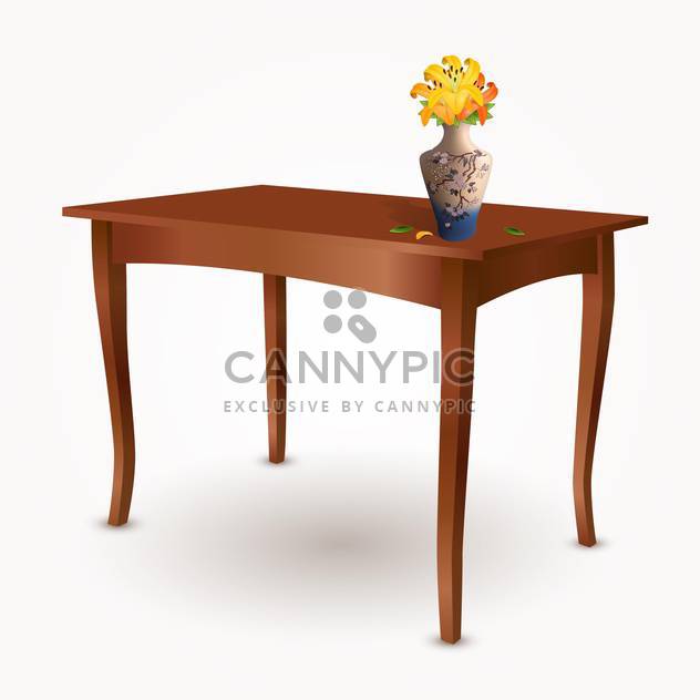 Veclor illustration of wooden table with vase of flowers - Free vector #129365