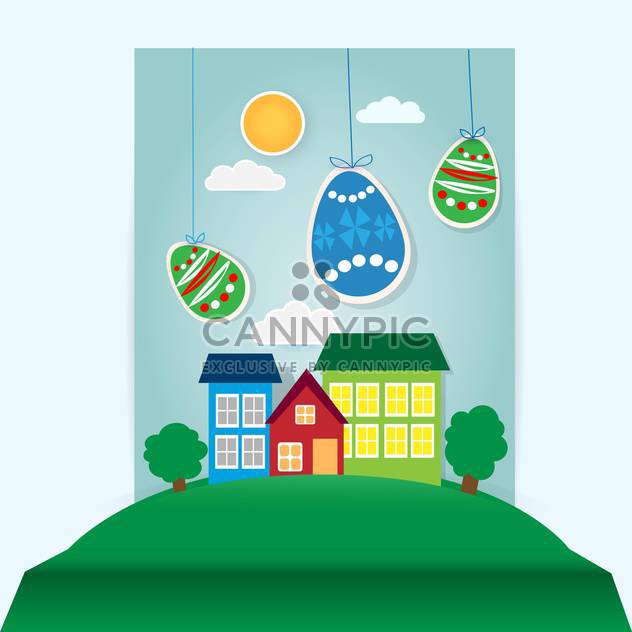 Vector Easter scene with paper eggs and houses - Free vector #129455
