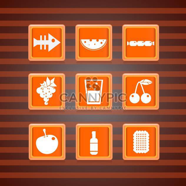 Vector set of orange food icons on square buttons collection - Free vector #129675
