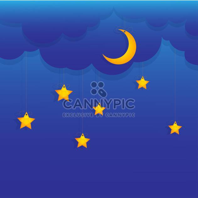 Vector background with stars and moon hung on blue sky - vector gratuit #129895 