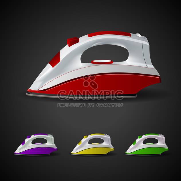 Vector set of steam irons on black background - Free vector #129945
