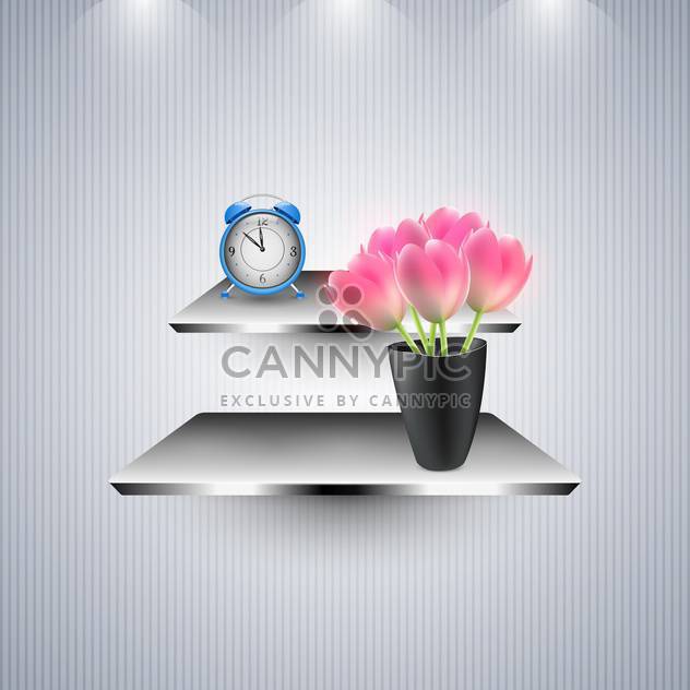 Alarm clock and flowers on the shelves - Free vector #131415