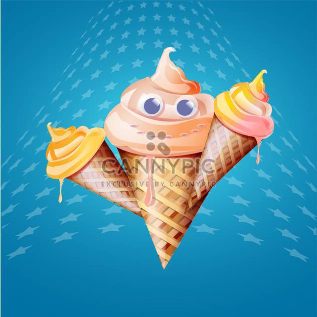 Ice cream cones vector illustration on blue background - vector #131505 gratis