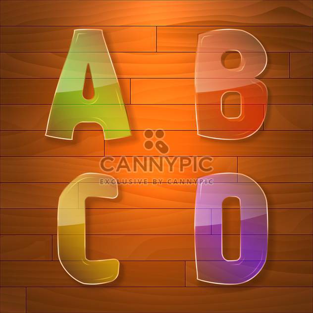 Colorful glass vector font on wooden background - бесплатный vector #131635