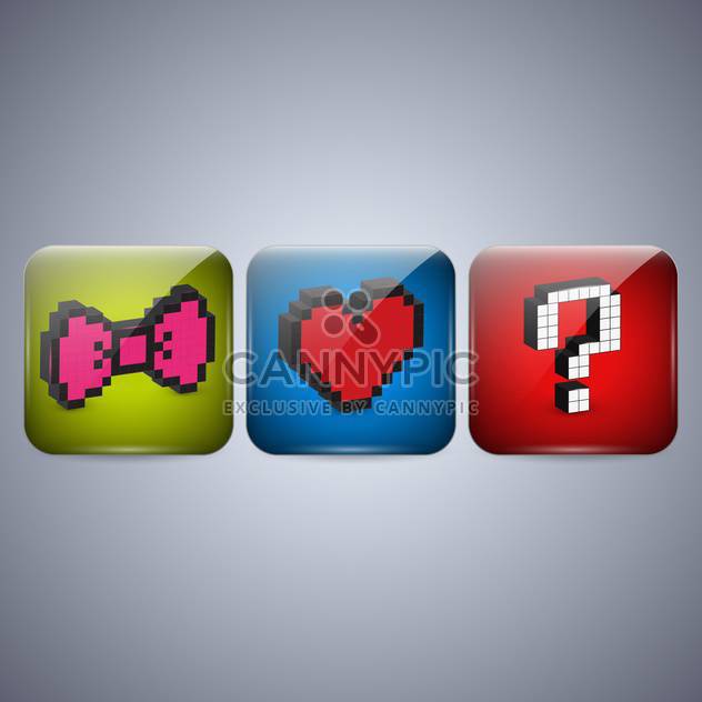 Vector set of pixel icons with bow, heart and question mark - Free vector #131945