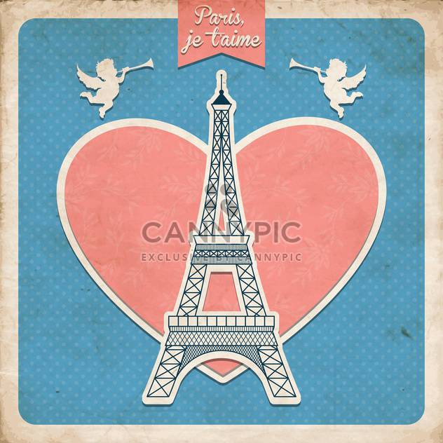 Vintage greeting card in french style with Eiffel tower with heart and angels - Free vector #132265