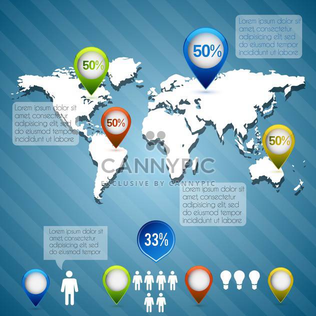 Business infographic elements with map on blue background - Free vector #132435