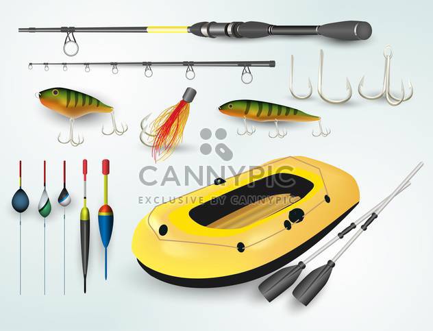 fishing boat and rod elements - Free vector #134535