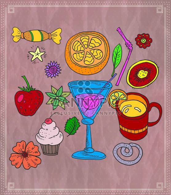 cocktail and various fruits vector illustration - бесплатный vector #135155
