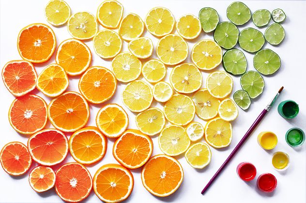Set of citruses and paints on white background - Kostenloses image #136235