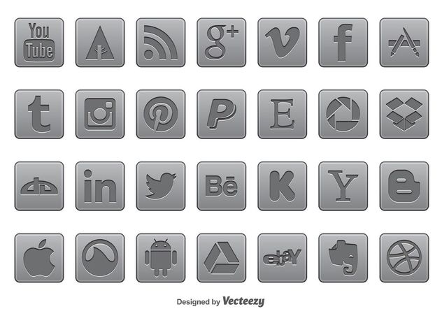 Gray Social Media Icon Set - vector gratuit #141095 