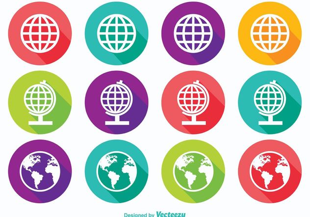 Long Shadow Earth Globe Icons - Free vector #141155