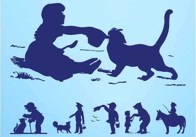 Kids Playing with Animals - Free vector #157665