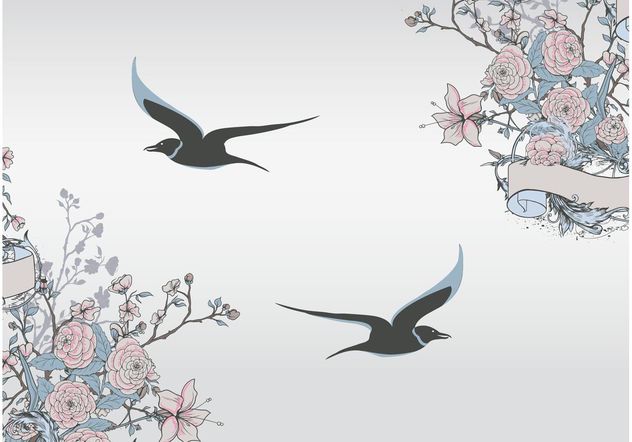 Birds And Flowers - Free vector #157695