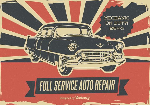 Retro Car Repair Poster - Free vector #161315