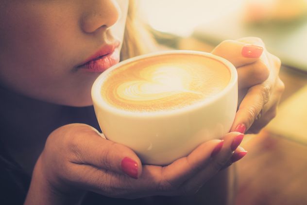 Woman drinking coffee latte - Free image #197915