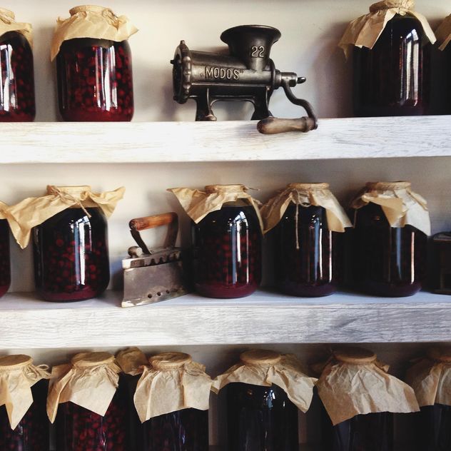 Jars of jam on the shelves - image #198405 gratis