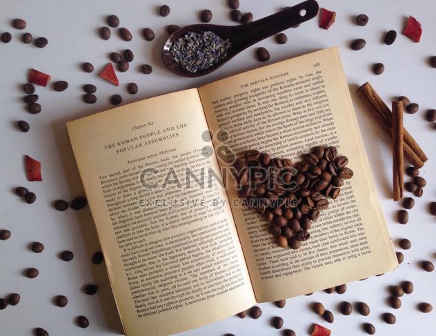 coffee beans on the open book - бесплатный image #198755