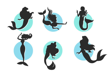 Cartoon Mermaids Vector Silhouettes Illustrations Free Pack 2 - Free vector #200535