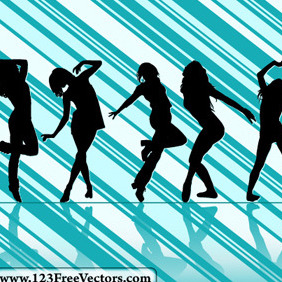 Dancing Girl Silhouettes With Striped Background - vector gratuit #214755 