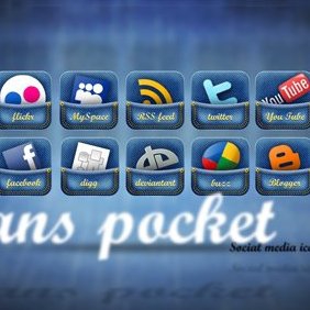 Jeans Pocket Social Media Icon Set - бесплатный vector #221065