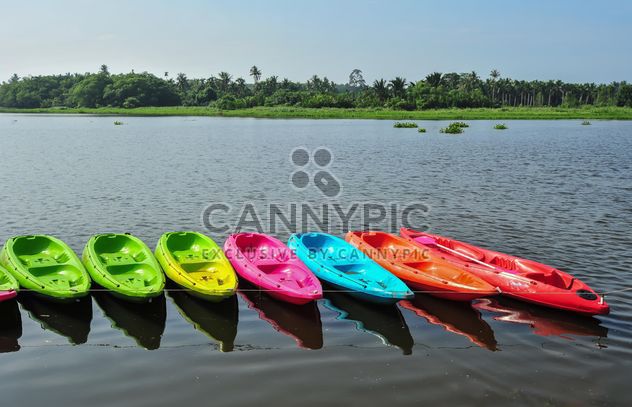 Colorful kayaks docked - image #301655 gratis