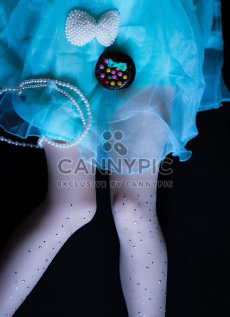 Girl in blue dress sitting on black background - image #302505 gratis