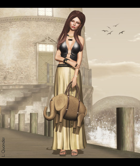 Baiastice_Yse maxi skirt-yellow & Baiastice_Mjrie top-black for FaMESHed - бесплатный image #315875