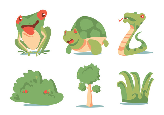 Green Plant and Animal Vector Set - Free vector #330115