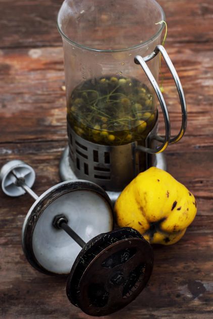 Still life of metal teapot and yellow pears - Free image #332775