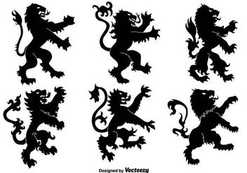 Lion rampant flat silhouettes - Free vector #336535