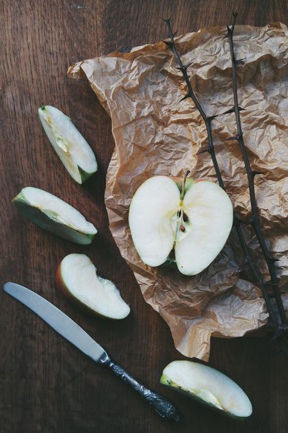 Apple slices, knife and twigs - Free image #337885