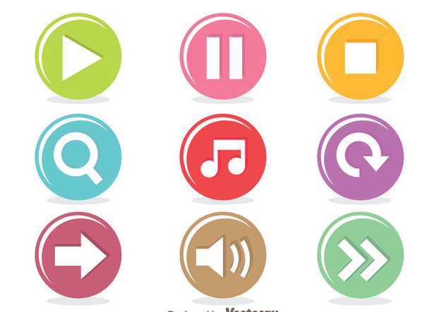Colorful Music Player Circle Button - Kostenloses vector #341705