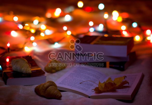 A cozy blanket and books croissants - image #342485 gratis