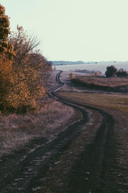 Autumn landscape with ground road - Free image #344595
