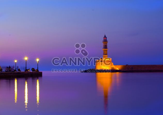View on lighthouse at sunset in Venetian port in Chania, Crete, Greece - image gratuit #346555 