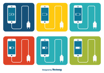 Smartphone with Battery Charger Icon Set - бесплатный vector #349345